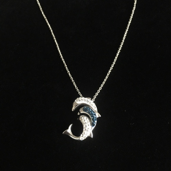 unknown Jewelry - Silver Tone Rhinestone Crystal Dolphin Necklace